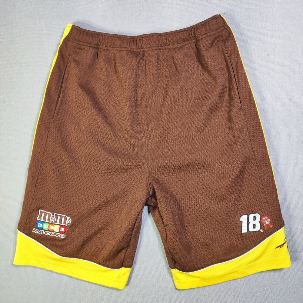 NASCAR m&m's Racing Kyle Busch 18 shorts boys XL(18-20) brown yellow